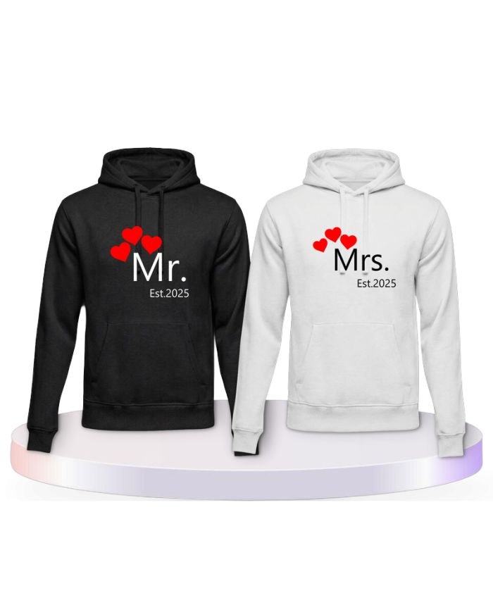 Mr and Mrs mit Wunschjahr Couple Hoodies kaufen | Paarpulli