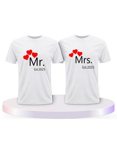 Mr. and Mrs. auf mit Wunschjahr Couple T-Shirts kaufen | Paarpulli