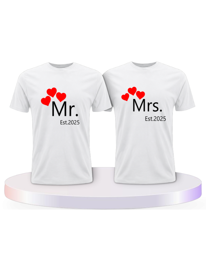 Mr. and Mrs. auf mit Wunschjahr Couple T-Shirts kaufen | Paarpulli