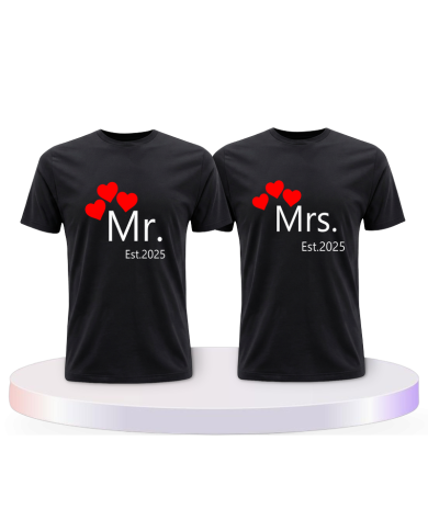 Mr. and Mrs. auf mit Wunschjahr Couple T-Shirts kaufen | Paarpulli