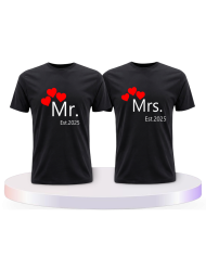 Mr. and Mrs. auf mit Wunschjahr Couple T-Shirts kaufen | Paarpulli