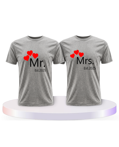 Mr. and Mrs. auf mit Wunschjahr Couple T-Shirts kaufen | Paarpulli