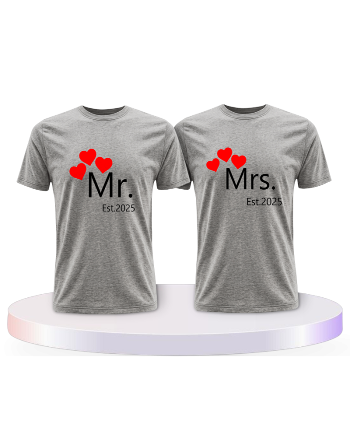 Mr. and Mrs. auf mit Wunschjahr Couple T-Shirts kaufen | Paarpulli
