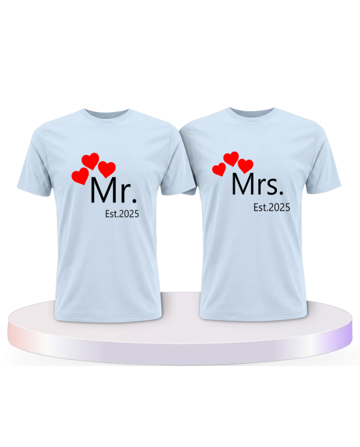 Mr. and Mrs. auf mit Wunschjahr Couple T-Shirts kaufen | Paarpulli