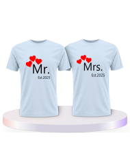 Mr. and Mrs. auf mit Wunschjahr Couple T-Shirts kaufen | Paarpulli