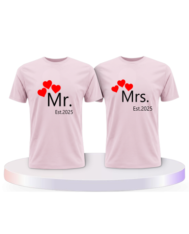 Mr. and Mrs. auf mit Wunschjahr Couple T-Shirts kaufen | Paarpulli