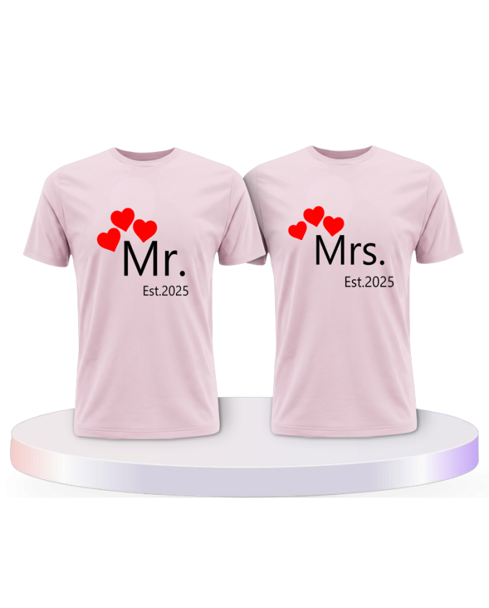 Mr. and Mrs. auf mit Wunschjahr Couple T-Shirts kaufen | Paarpulli