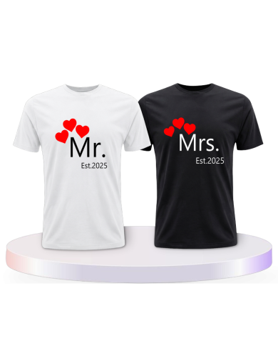 Mr. and Mrs. auf mit Wunschjahr Couple T-Shirts kaufen | Paarpulli