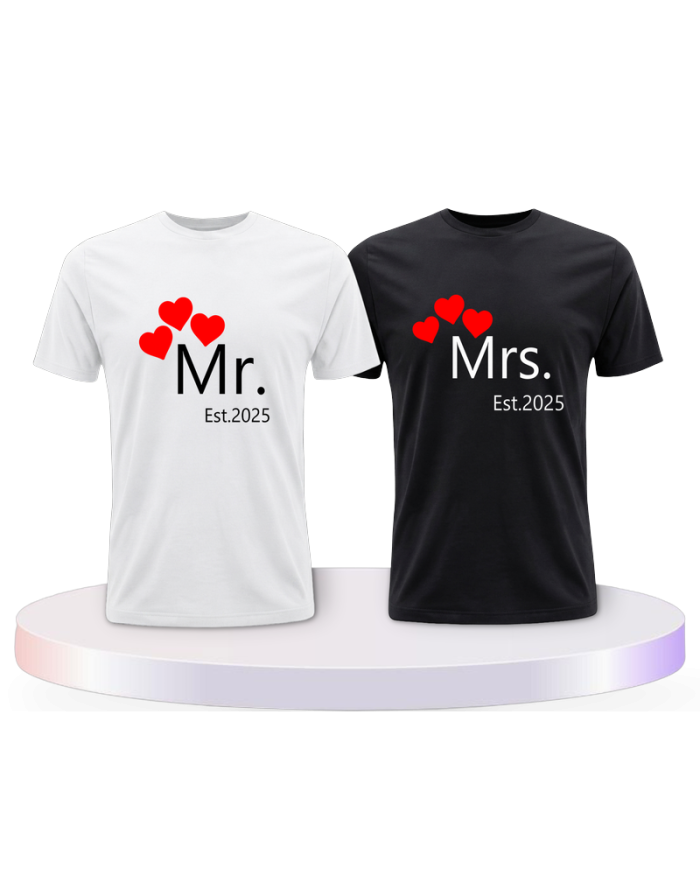 Mr. and Mrs. auf mit Wunschjahr Couple T-Shirts kaufen | Paarpulli