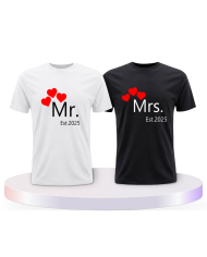 Mr. and Mrs. auf mit Wunschjahr Couple T-Shirts kaufen | Paarpulli