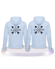 Gemeinsamer Look: Arrows mit Initialen und Datum Hoodies | Paarpulli