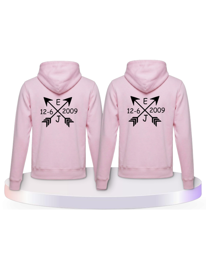 Gemeinsamer Look: Arrows mit Initialen und Datum Hoodies | Paarpulli