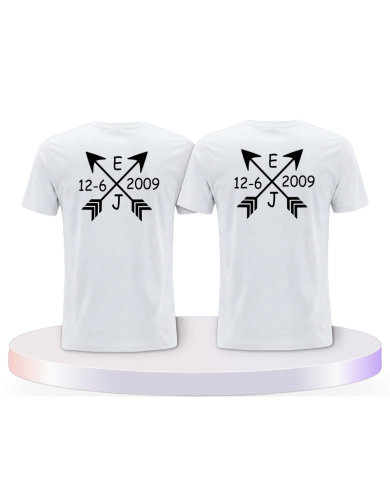 Partnerlook T-Shirts mit Arrows mit Initialien und Datum | Paarpulli