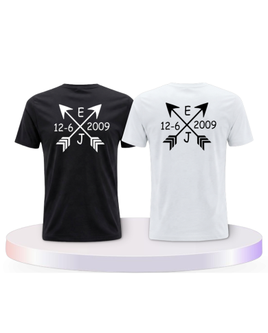 Partnerlook T-Shirts mit Arrows mit Initialien und Datum | Paarpulli