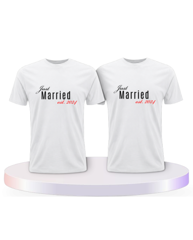Gemeinsamer Look: Just married mit Wunschjahr T-Shirts | Paarpulli