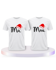 Mr. und Mrs. mit roter Mütze Partnerlook T-shirt | Paarpulli