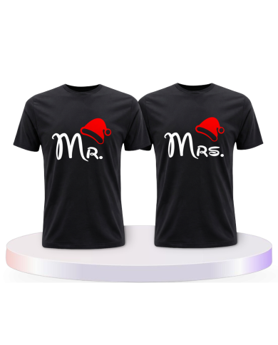 Mr. und Mrs. mit roter Mütze Partnerlook T-shirt | Paarpulli