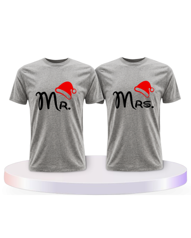 Mr. und Mrs. mit roter Mütze Partnerlook T-shirt | Paarpulli