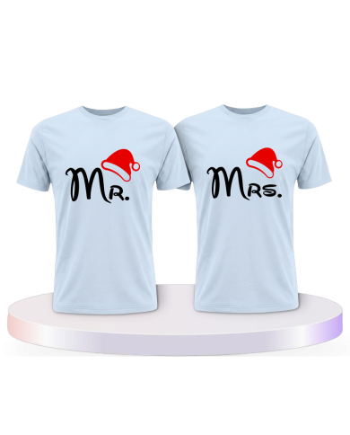 Mr. und Mrs. mit roter Mütze Partnerlook T-shirt | Paarpulli