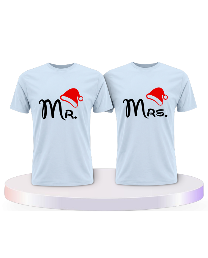 Mr. und Mrs. mit roter Mütze Partnerlook T-shirt | Paarpulli