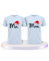 Mr. und Mrs. mit roter Mütze Partnerlook T-shirt | Paarpulli