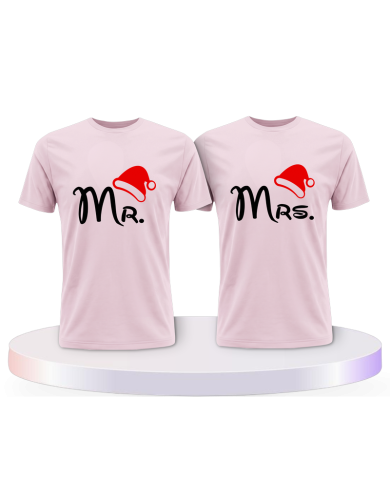 Mr. und Mrs. mit roter Mütze Partnerlook T-shirt | Paarpulli