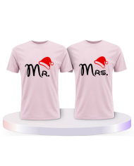 Mr. und Mrs. mit roter Mütze Partnerlook T-shirt | Paarpulli