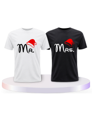 Mr. und Mrs. mit roter Mütze Partnerlook T-shirt | Paarpulli