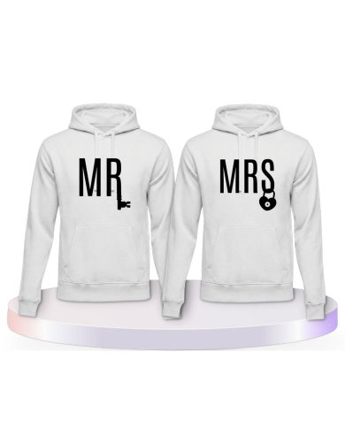 Mr. und Mrs. mit Schloss und Schlüssel Pärchen Hoodies | Paarpulli