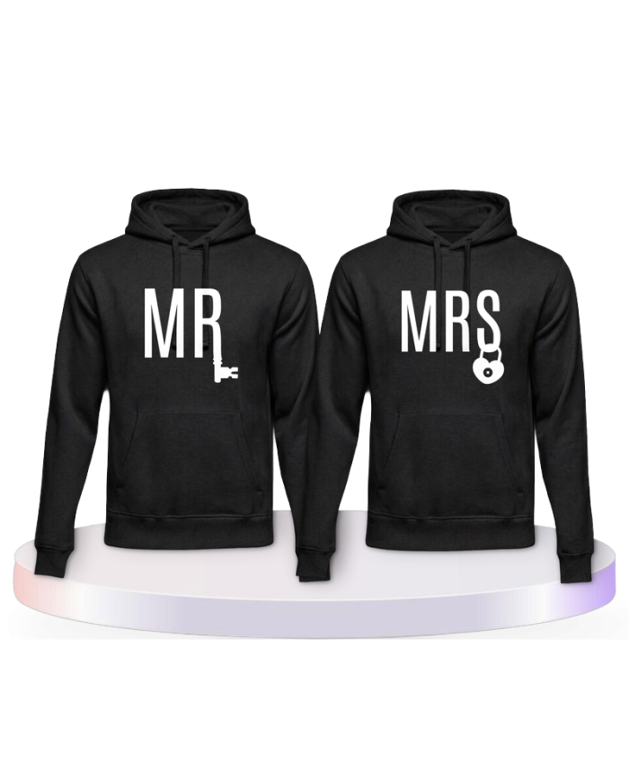 Mr. und Mrs. mit Schloss und Schlüssel Pärchen Hoodies | Paarpulli