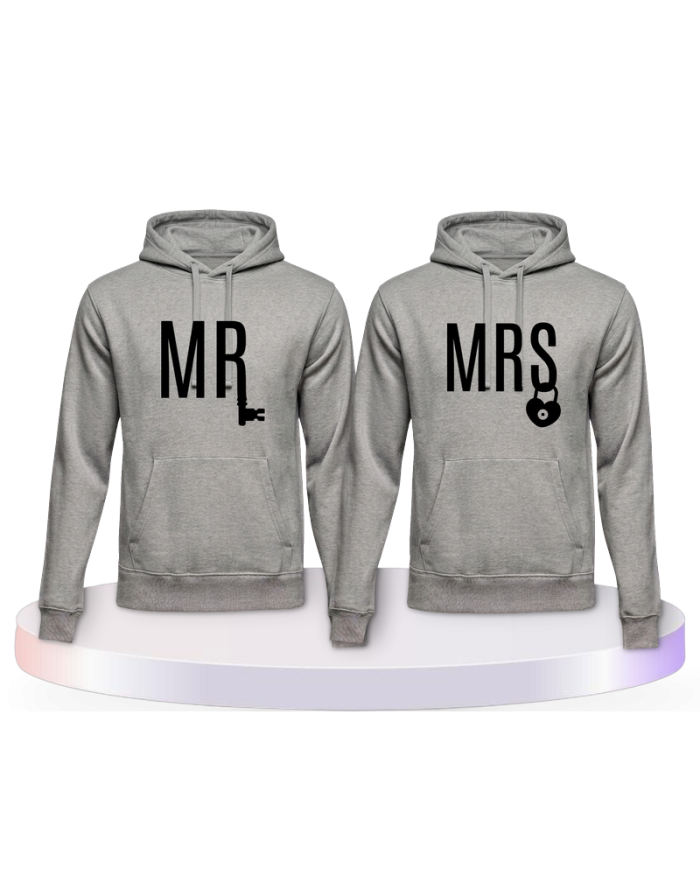 Mr. und Mrs. mit Schloss und Schlüssel Pärchen Hoodies | Paarpulli