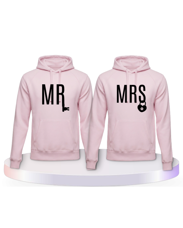 Mr. und Mrs. mit Schloss und Schlüssel Pärchen Hoodies | Paarpulli