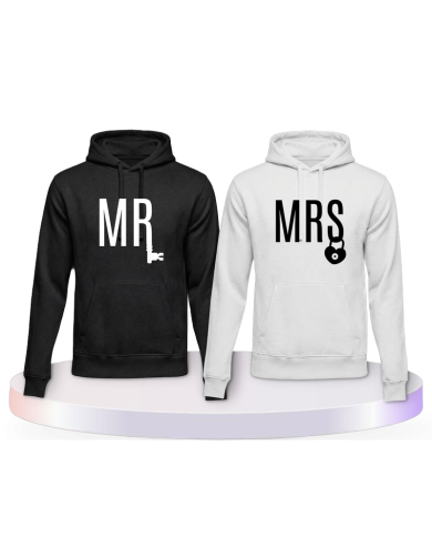 Mr. und Mrs. mit Schloss und Schlüssel Pärchen Hoodies | Paarpulli
