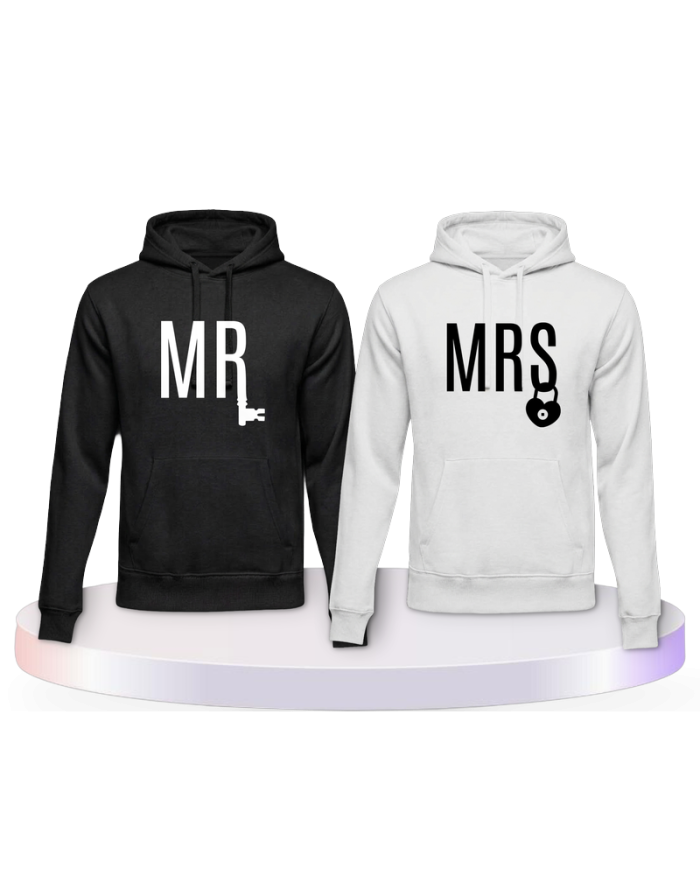 Mr. und Mrs. mit Schloss und Schlüssel Pärchen Hoodies | Paarpulli