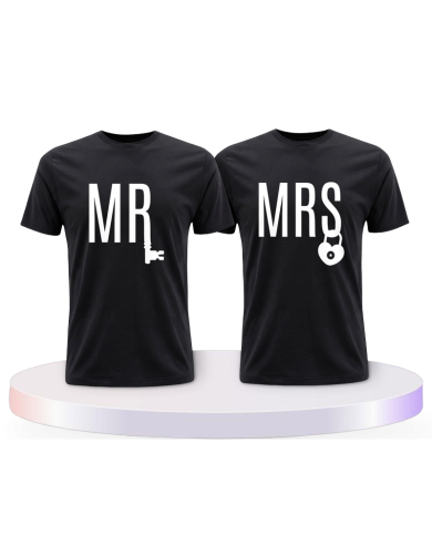 Mr. und Mrs. mit Schloss und Schlüssel Pärchen T-Shirts | Paarpulli