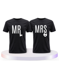 Mr. und Mrs. mit Schloss und Schlüssel Pärchen T-Shirts | Paarpulli