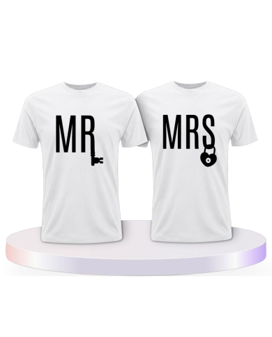 Mr. und Mrs. mit Schloss und Schlüssel Pärchen T-Shirts | Paarpulli