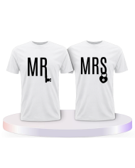 Mr. und Mrs. mit Schloss und Schlüssel Pärchen T-Shirts | Paarpulli