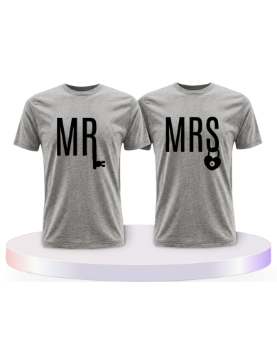 Mr. und Mrs. mit Schloss und Schlüssel Pärchen T-Shirts | Paarpulli