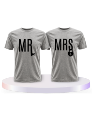 Mr. und Mrs. mit Schloss und Schlüssel Pärchen T-Shirts | Paarpulli