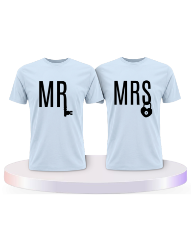 Mr. und Mrs. mit Schloss und Schlüssel Pärchen T-Shirts | Paarpulli