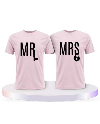 Mr. und Mrs. mit Schloss und Schlüssel Pärchen T-Shirts | Paarpulli