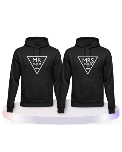 Partnerlook Hoodies mit Mr. und Mrs. mit Wunschdatum | Paarpulli