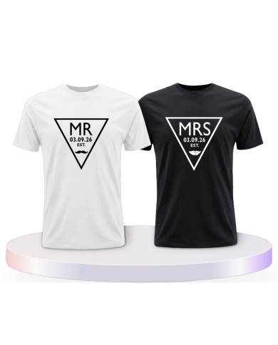 Mr. und Mrs. T Shirts mit Wunschdatum Pärchen T-Shirts | Paarpulli