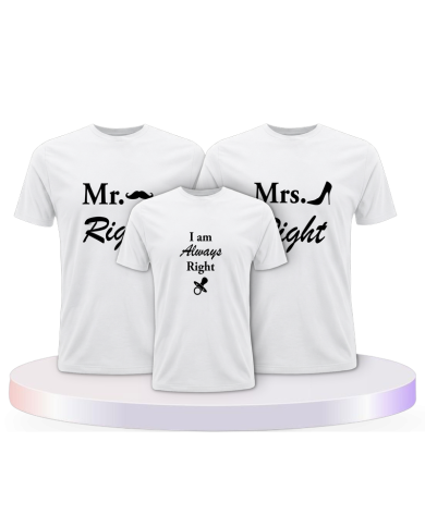 T Shirts bedruckt mit Mr. Mrs. und Always Right Familien | Paarpulli