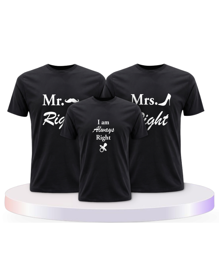 T Shirts bedruckt mit Mr. Mrs. und Always Right Familien | Paarpulli