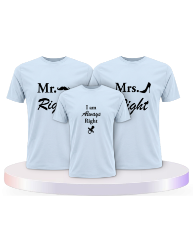 T Shirts bedruckt mit Mr. Mrs. und Always Right Familien | Paarpulli