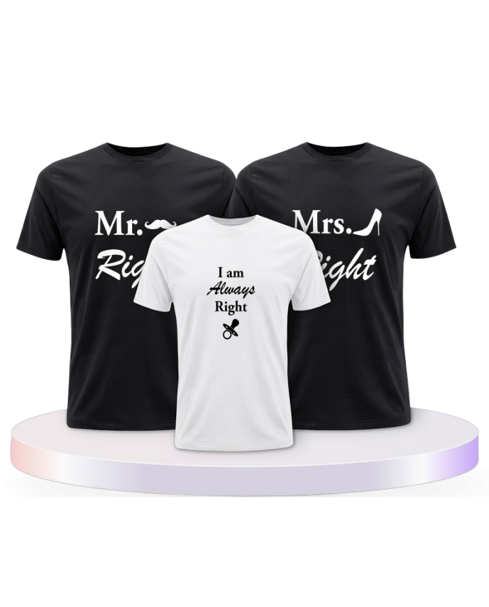 T Shirts bedruckt mit Mr. Mrs. und Always Right Familien | Paarpulli