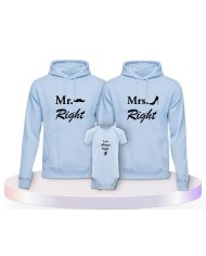 Mr. Mrs. und Always Right Familienset Hoodies mit Babybody | Paarpulli