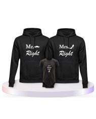 Mr. Mrs. und Always Right Familienset Hoodies mit Babybody | Paarpulli
